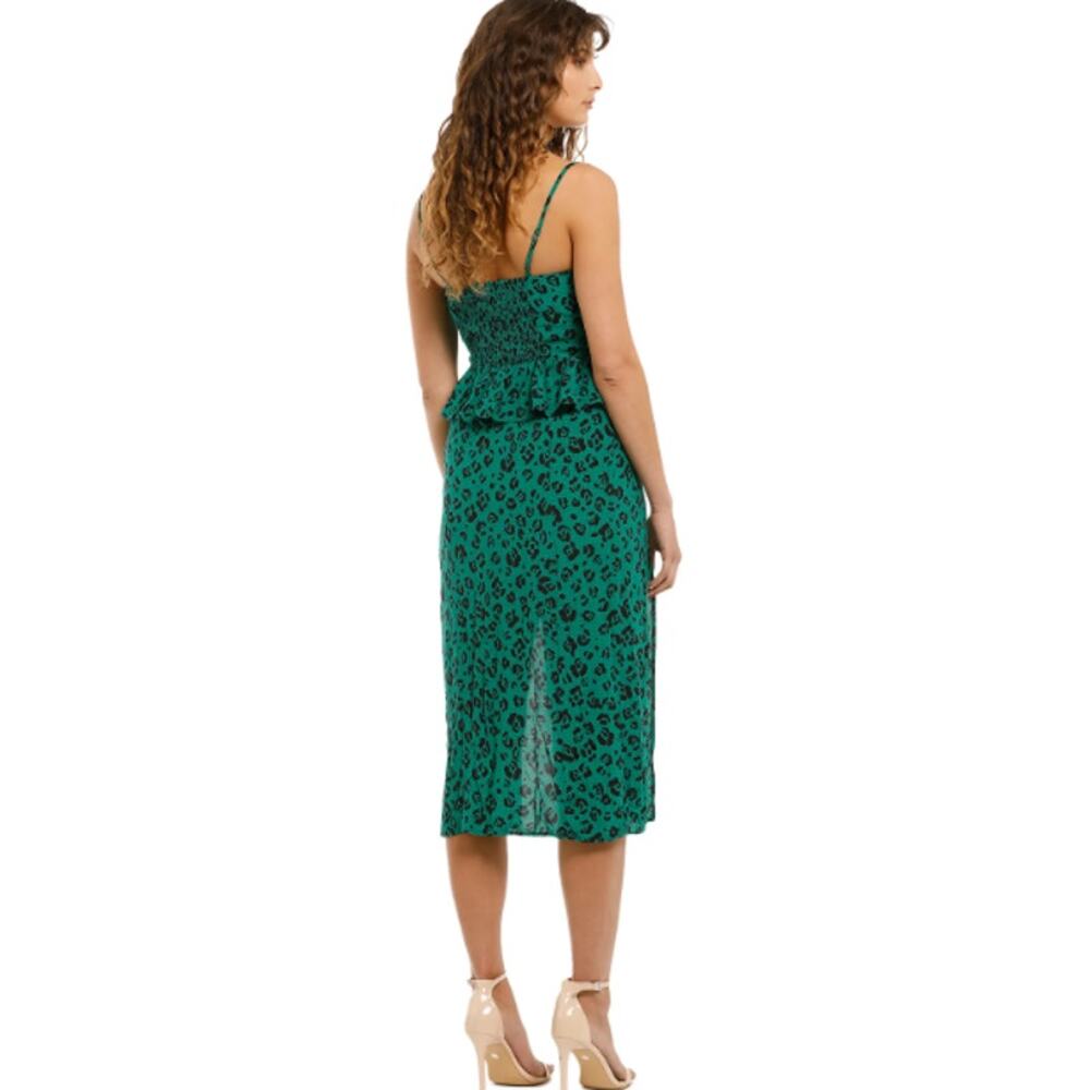 Suboo Leopard Lights Gathered Split Midi‎ Dress G… - image 3